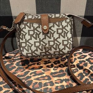 DKNY Stylish Brown and Cream Crossbody Bag
